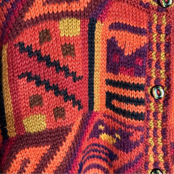 Sumac Alpaca by Perez Southwestern Cardigan Sweater, Large, Orange Red - Picture 3 of 10